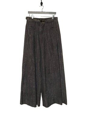 Chanel SS23 Black Shimmer Denim Wide Leg Jeans W Belt